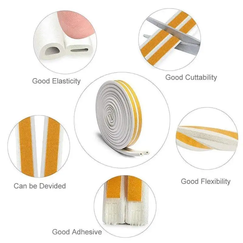 New Self Adhesive Silicone Sealant Durable D E Type Rubber Seal Strip Resilient Soundproof Anti-collision Door Window Tool