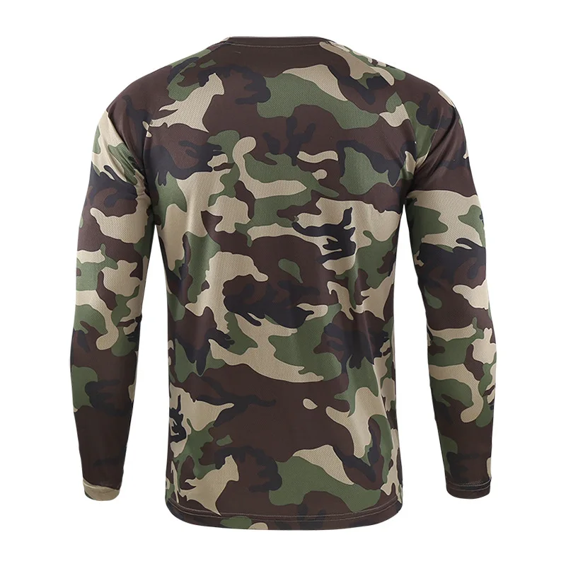 Мужская камуфляжная футболка для походов на открытом воздухе и охоты, дышащая армейская тактическая Сетчатая футболка, военная быстросохнущая Спортивная камуфляжная уличная футболка - Цвет: Jungle camouflage