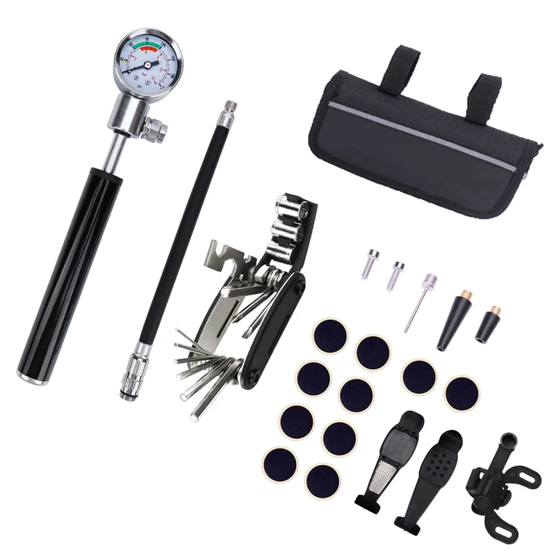 

22In1 Bicycle Repair Tools Waterproof Portable Bike Tire Repair Kits Bicycle Pump Cycling Puncture Repair Tool Bag Bike Storage