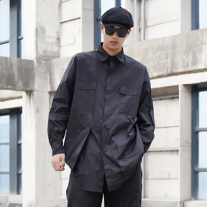 

Мужская однобортная рубашка Yamamoto, свободная рубашка с длинным рукавом, с рисунком Диабло, средней длины