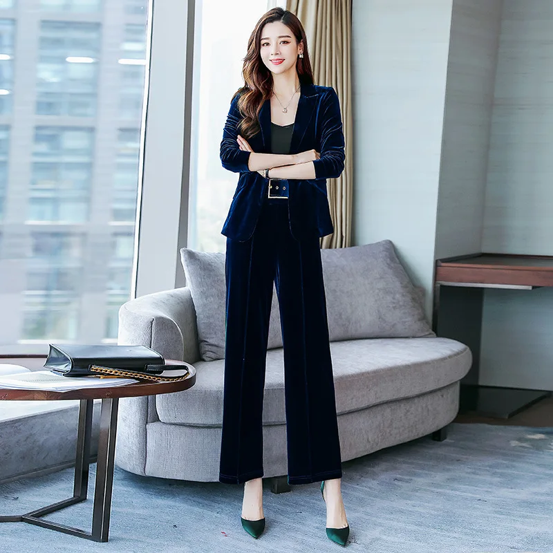 

Autumn Gold Velvet WOMEN'S Suit by Age Fashion 2019 New Style Korean-style Versatile Western Style Slimming Elegant Two-Piece Se