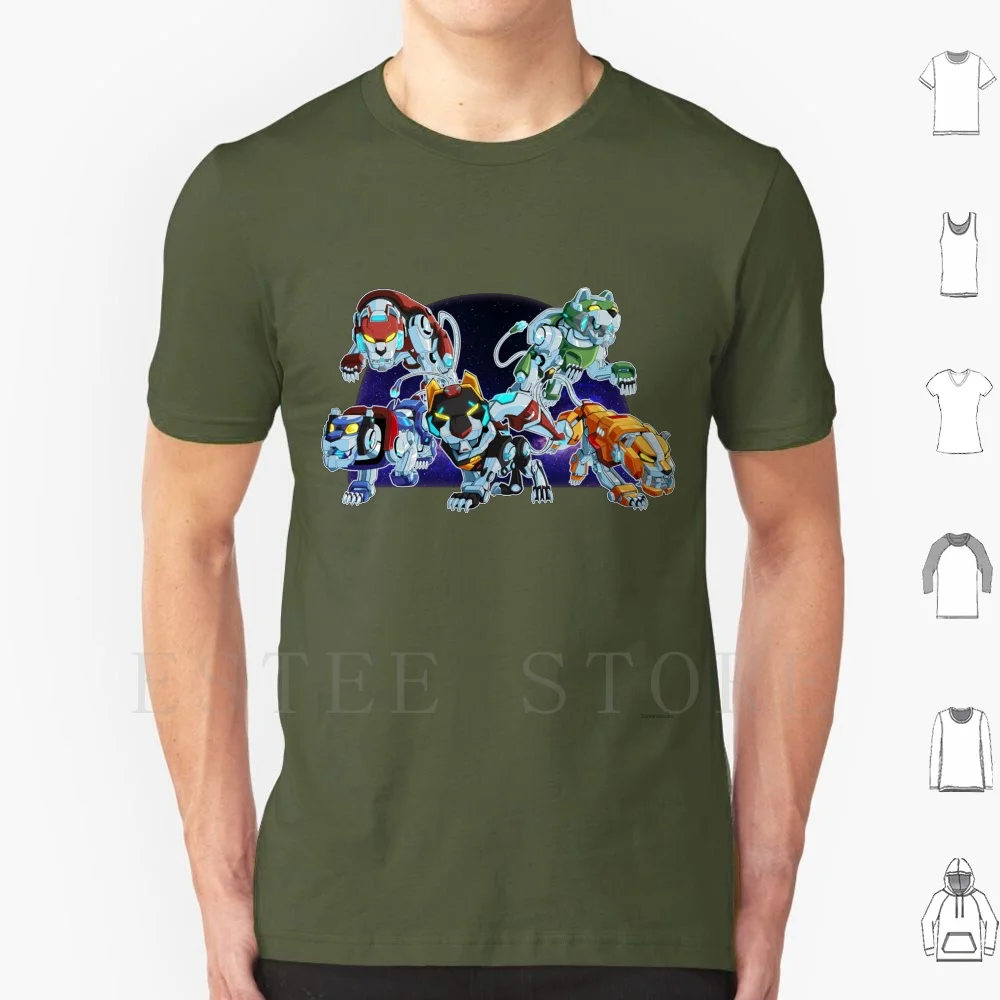 Футболка с принтом львов и Voltron хлопковая черным львом красным синим желтым
