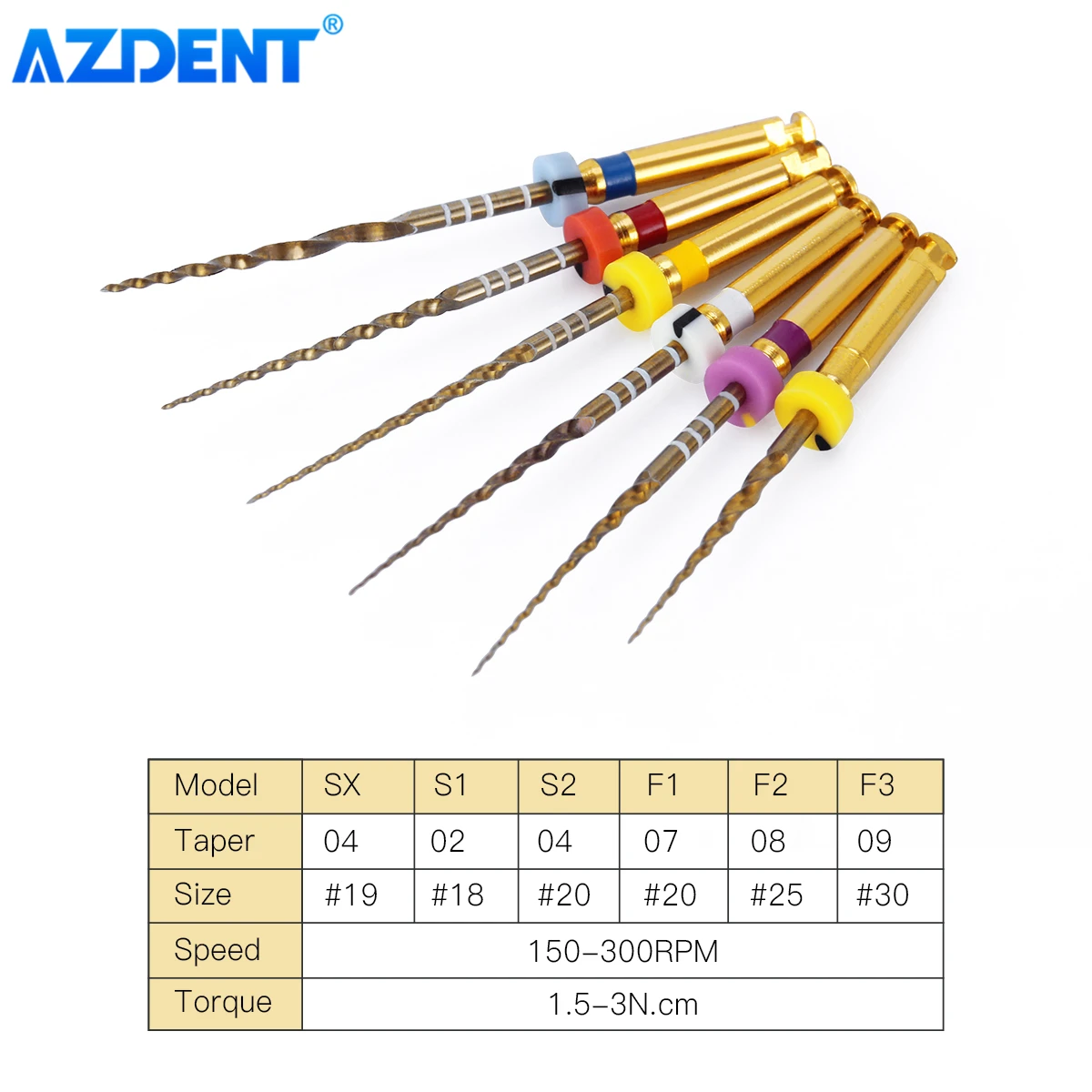 AZDENT 5Boxes Dental Endodontic Gold Large Taper File NITI Rotary Files Engine Use 25mm 6pcs/Box Dentistry Tools 3
