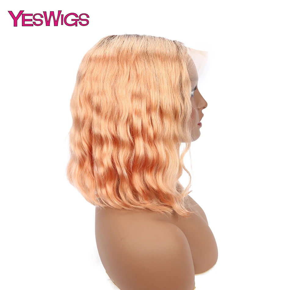 yeswigs office store body wave human hair lace frontal wigs middle part lace front human hair wigs gold color wet and wavy clolored natural hair  (2)