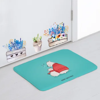 

Simple Personalized Mat Christmas Blue Polar Bear Snowflake Balloon Cute Door Mat Large Kitchen Coral Fleece Non-Slip Carpet