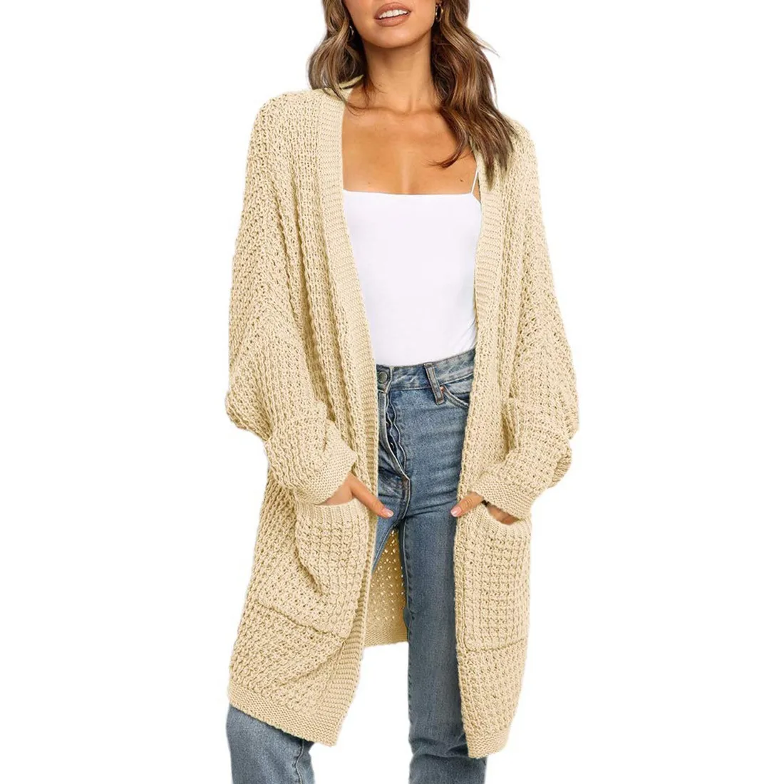 

Laamei 2020 Color Patchwork Striped Women Sweater Long Batwing Sleeve Loose Cardigan Oversized Casual Knitted Sweater Coat Women