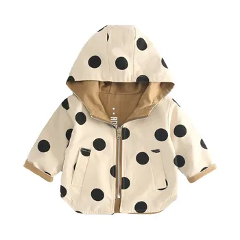 

Baby Coat Fashion Korean Boys And Girls Hooded Top Children Dot Both Sides Wear Girls Autumn Trench Kids Clothes