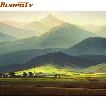 

RUOPOTY Frame Moutain DIY Painting By Numbers Landscape Coloring By Numbers Acrylic Canvas Wall Art Picture For Home Decors Art
