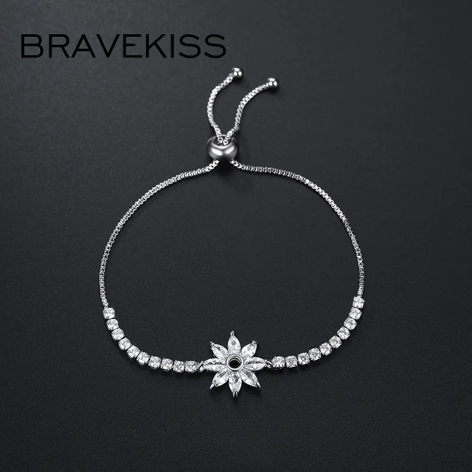 Bravekiss полые солнечные Цветочные браслеты модные друзья CZ теннисные белые для