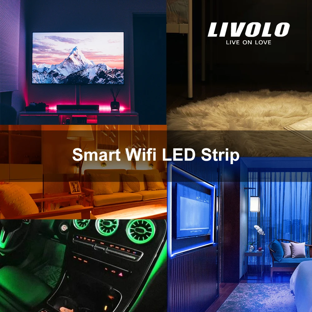 US $28.52 LIVOLO Smart Wifi LED Light Strip 2m 5050 RGB Flexible Ribbon StructureApp Google Home Alexa Control12V AdapterIntelligent