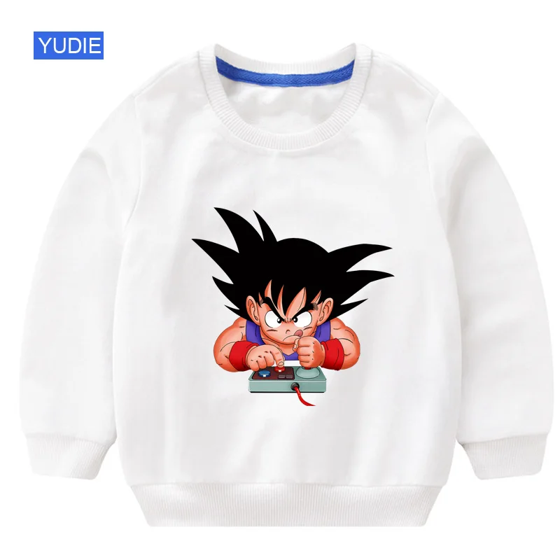 Толстовка для мальчиков; забавная футболка Goku; новые детские толстовки с капюшоном; Модный Детский свитер с длинными рукавами с героями мультфильмов; сезон зима-весна-осень - Цвет: sweatshirt white