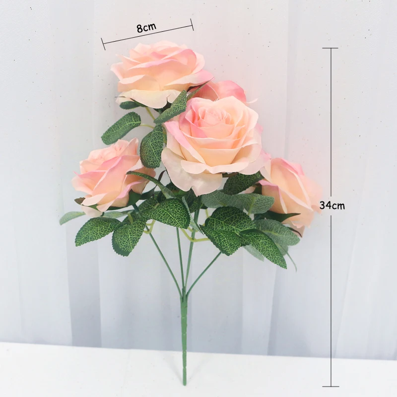 34cm Rose Silk Artificial Flowers Small Bouquet 5 Head Fake Flower Valentine's Day Wedding Decoration Indoor Flores DIY Supplies