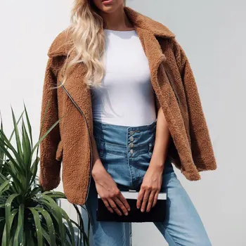 

Long Sleeve Women Winter Jacket Outwear Thickened Home Turn-down Collar Daily Fashion Holiday Casual Faux Wool Front Zipper