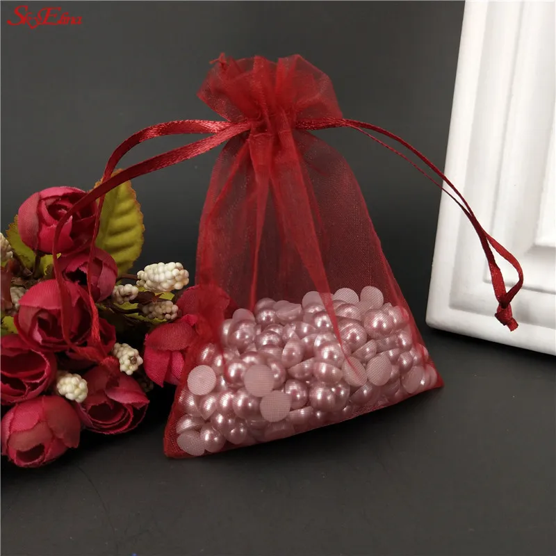 100 шт органзы сумки 7X9 9X12 10X15 см сумка для хранения сумочки для ювелирных украшений, свадьбы, Рождества, благосклонность коробка для рождественского подарка 5z - Цвет: wine red