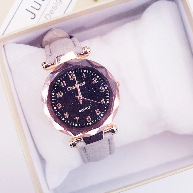 Женские модные часы Лидер продаж дешевые звездное небо женские часы-браслет повседневные кожаные кварцевые наручные часы Часы Relogio Feminino - Цвет: Grey Color
