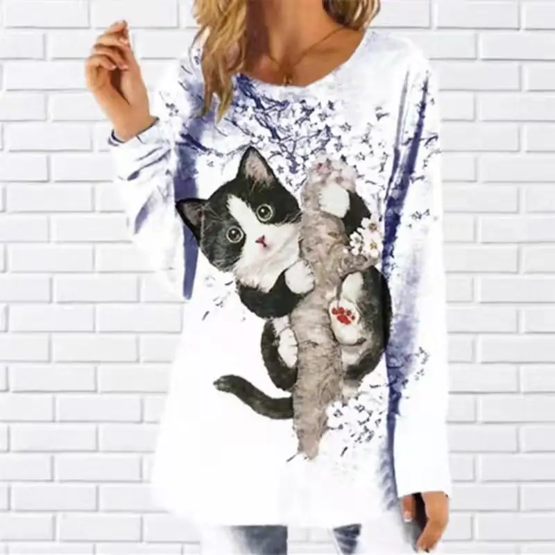 H46f93ccb7ad14adb89ebc27a1d0619b5v - Fashion Trendy Ladies 3D Cartoon Cat Print T Shirt Women