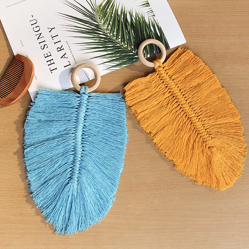 

Hippie Macrame Hand-woven Colorful Leaf Shape Tapestry Hanging Home Decoration Car Hanging Fringe Mexican Home Decoration