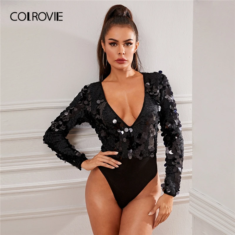 long sleeve sequin bodysuit