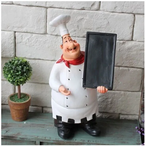 Restaurant Kitchen Decor Cute Resin Chef Cook Figurine Holding Blackboard Statue 