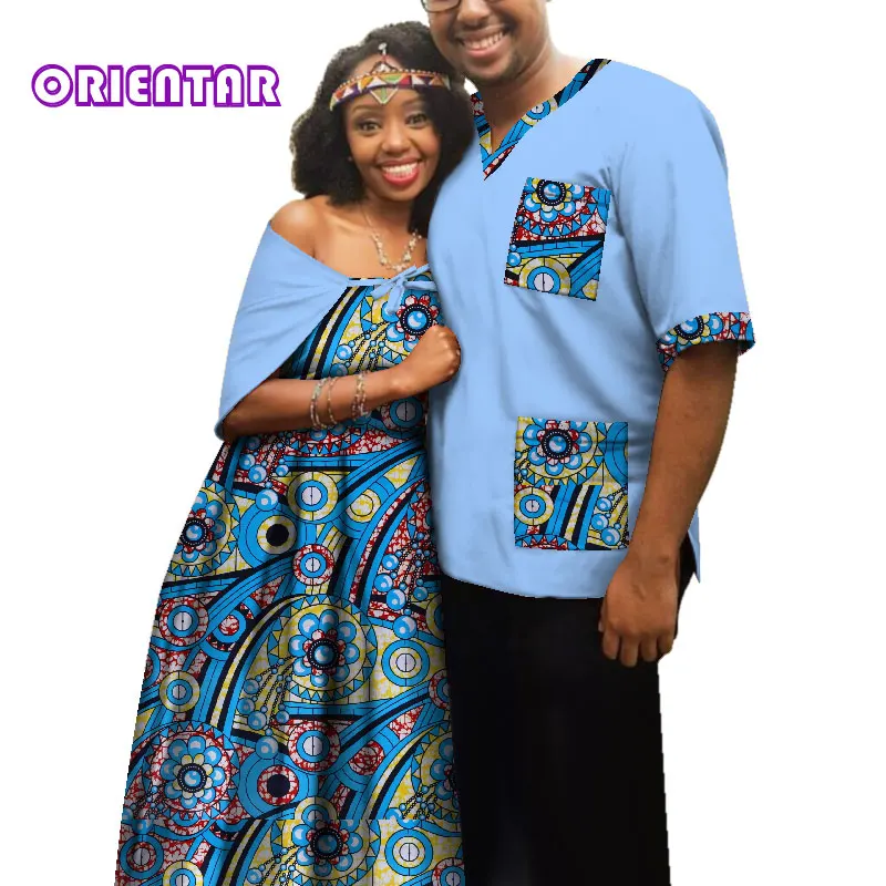 Traditional African Clothes for Couples Men Women African Print Long Dress Tops T Shirt Casual Ball Gown Lover Clothing WYQ181 - Цвет: 9