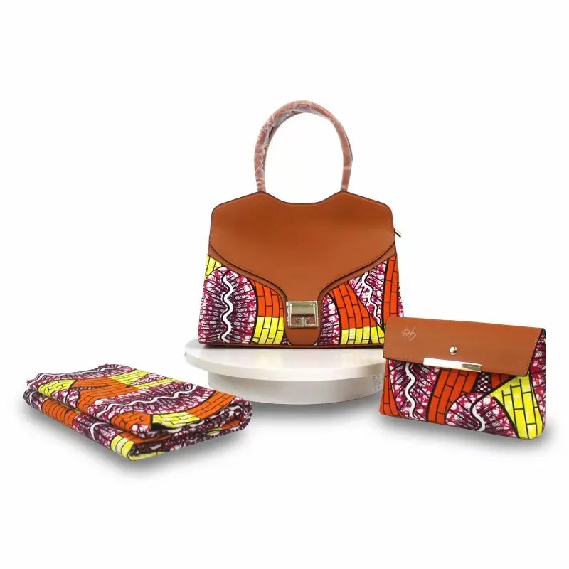 

African Cotton Wax Prints Fabric Yellow&Orange Color Matching Fashion Women HandBag African Wax 3pcs/set For Women Party F99-7