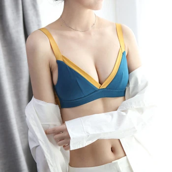 

2019 New Contrast Color Small Chest Bra for Women No Steel Ring Bra French Cotton Adjustable Wrapped Chest 2 Styles
