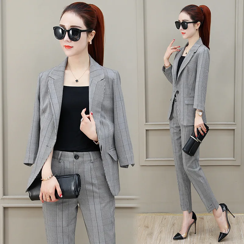 

Fashion Retro Plaid Small Suit Coat Women's 2019 Autumn Clothing New Style Korean-style Casual Suit Fashion Two-Piece Set