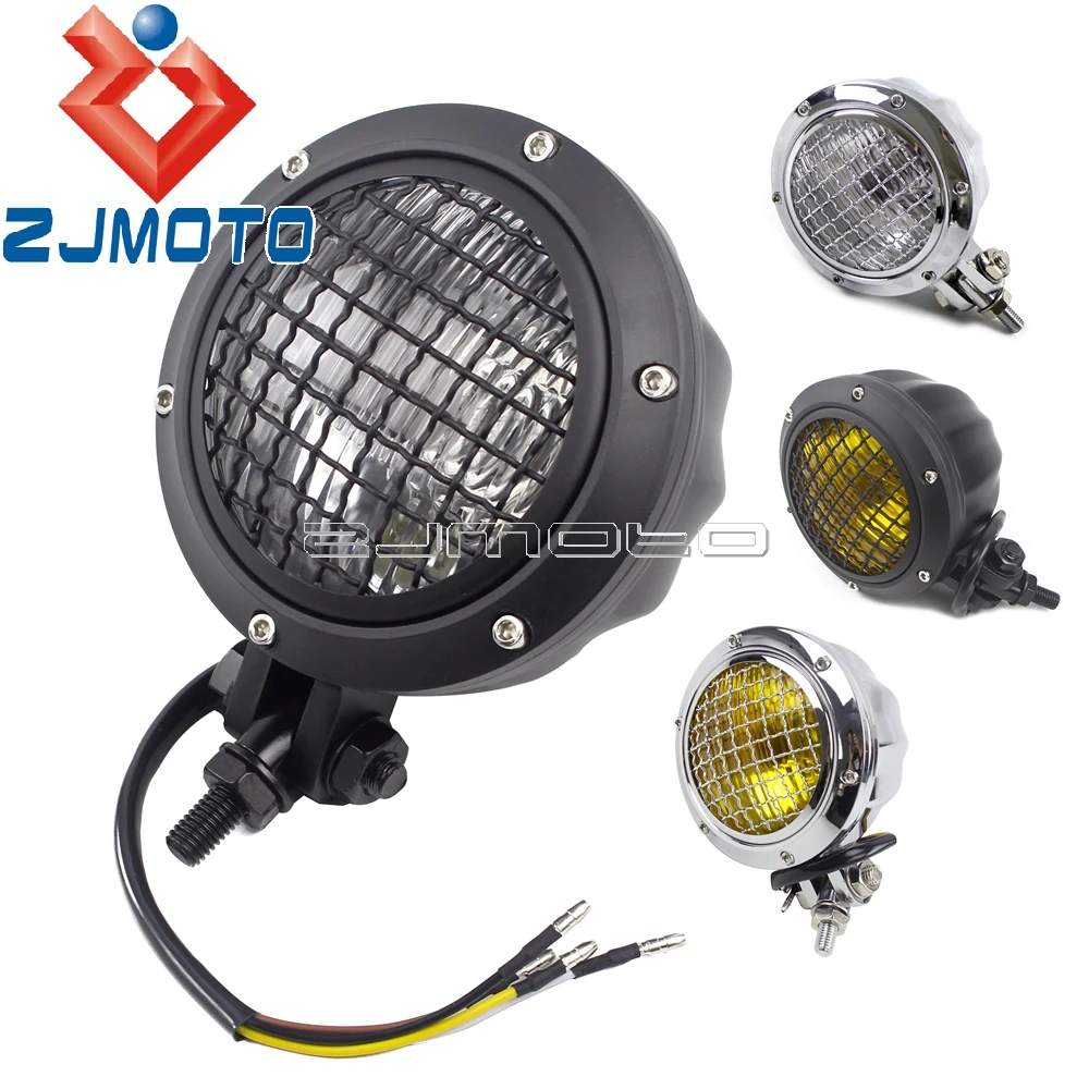 Vintage Motorcycle Faceted Headlight For Harley Honda Yamaha Scrambler Cruiser Bobber Custom Cafe Racer 4.5&quot Grille Headlamp |