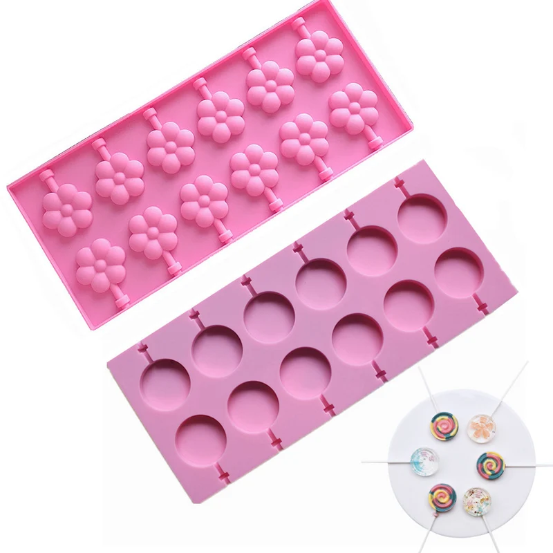 

12 Hole Silicone Candy Lollipop Mold Cute Paw Flower Lollipop Chocolate Soap Mold DIY Round Cherry Blossom Baking Tray Bakeware
