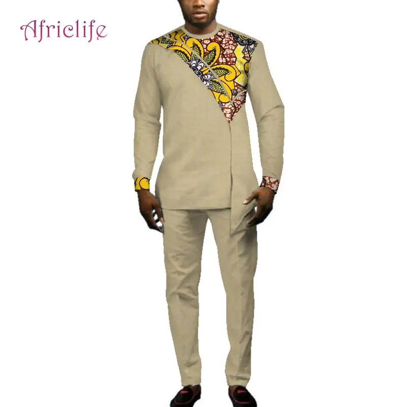 Повседневная мужская африканская одежда, комплекты из футболки и штанов Bazin Riche, африканская Дизайнерская одежда, Дашики, мужские комплекты из 2 предметов, WYN693