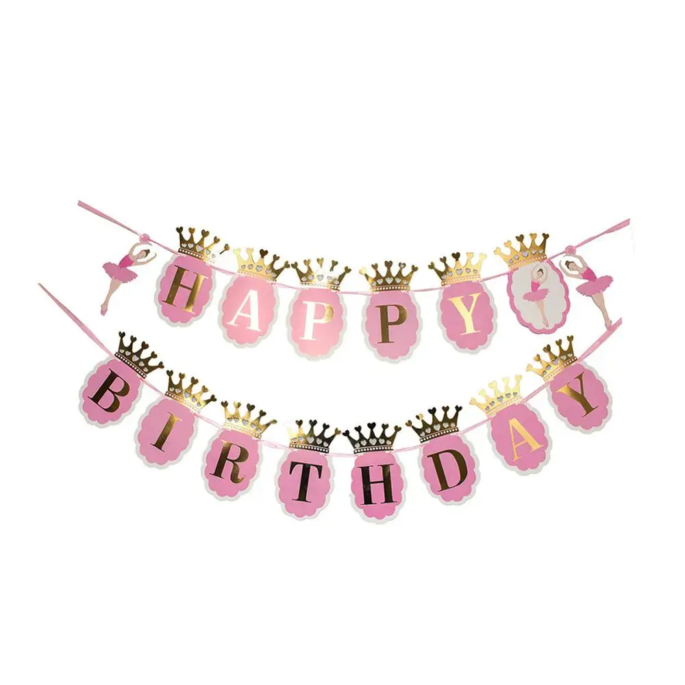 3 м с днем рождения бумаги баннер для девочек вечерние Розовый Синий Корона ананас тянуть флаг балетная гирлянда овсянка вечерние украшения для детей - Цвет: Pink pineapple