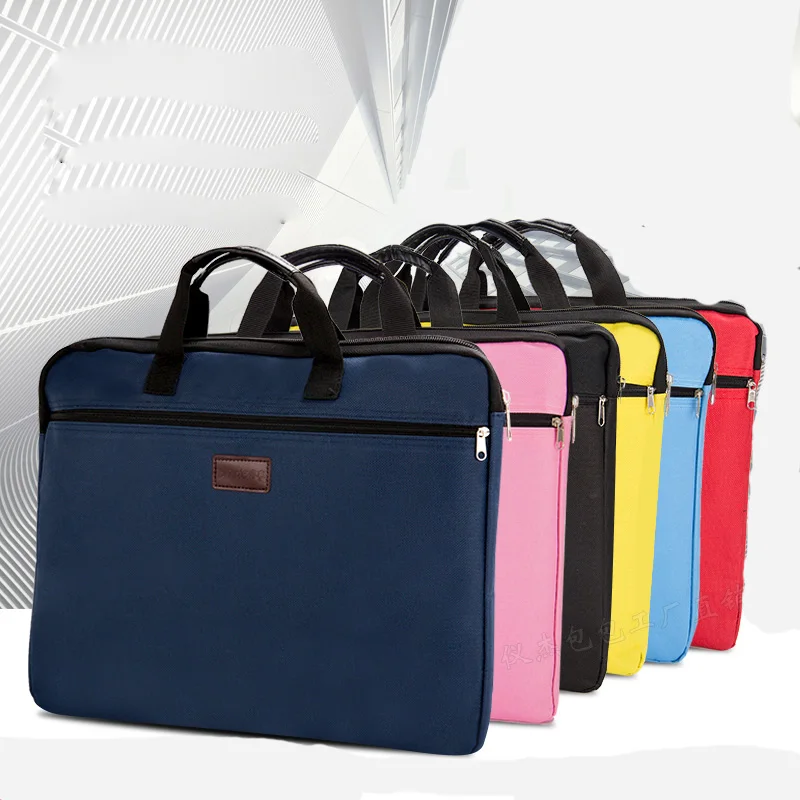 

durable book A4 document bag file folder holder bag with handle zip closure short business travel man handbag red black