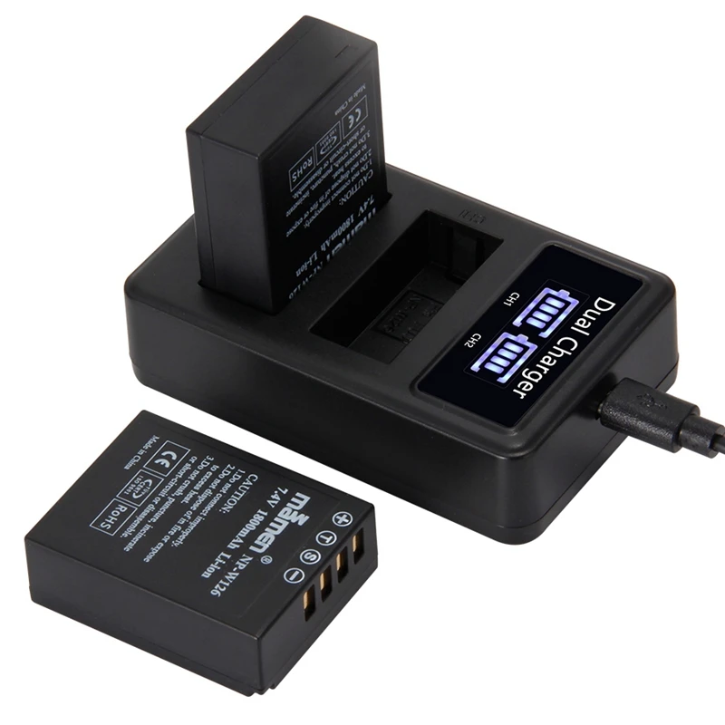 Mamen 2 шт 1800MAh NP W126S NP-W126 NP W126 Fujifilm батарея для цифровой камеры+ USB lcd двойное зарядное устройство для Fuji HS30EXR HS33EXR X-P