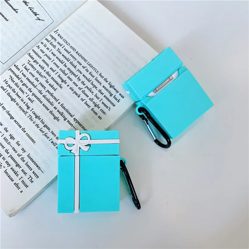 Милый Тиффани синий бант Подарочная коробка упаковочные чехлы для наушников для Apple Airpods 1/2 Силиконовая Защитная крышка для наушников Аксессуары