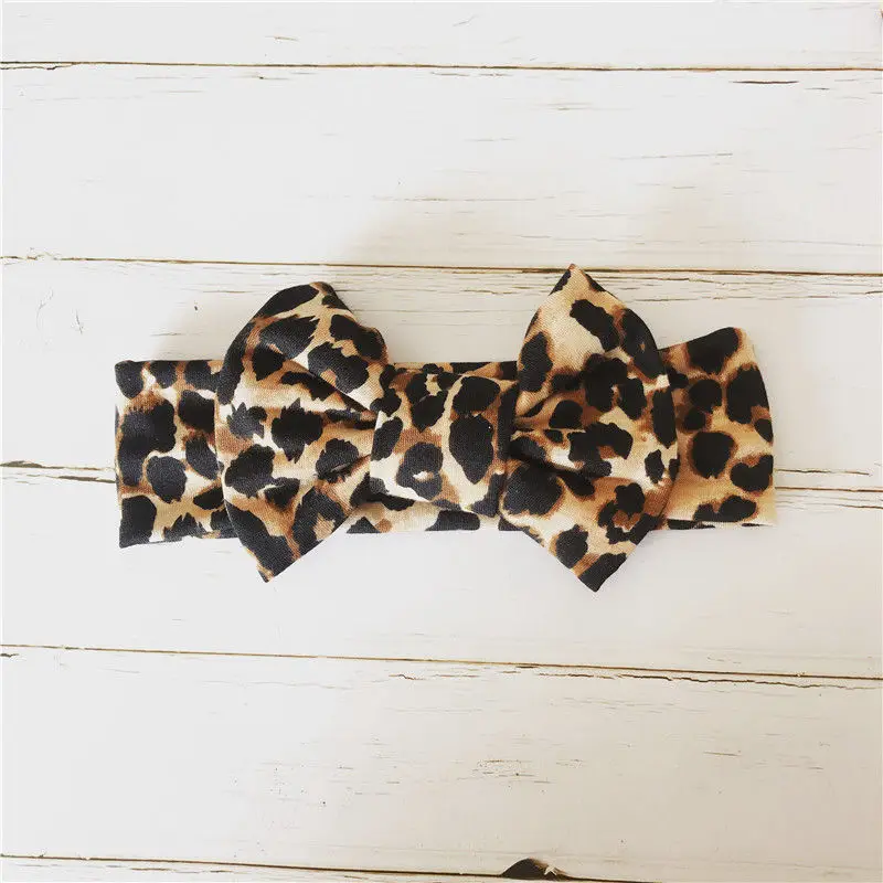 Brown Small bow Новая детская леопардовая эластичная резинка для волос, тюрбан, банты для волос, Детская повязка на голову с бантом, Детские аксессуары для волос для девочек HB324S - Цвет: Brown Small bow