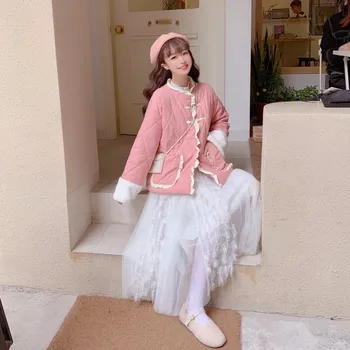 

Chinese style literature and art RETRO Ruffle short loose and versatile cotton padded women's autumn and winter coat 2020 NEW