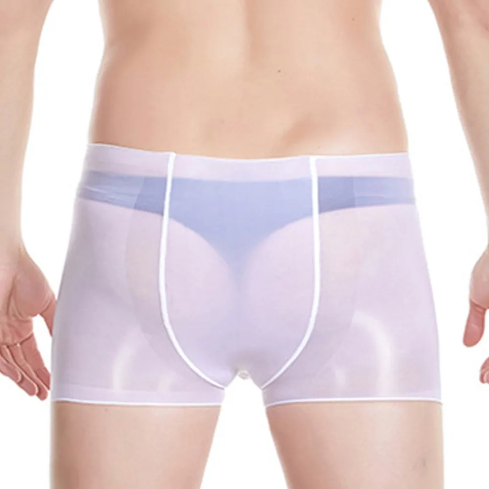 

Men Oil Shiny Underpants Sexy See Through Underwear Glossy Shorts Bottom Pant Elastic Boxer Fashion Comfy Brief Gay Sissy Pantie