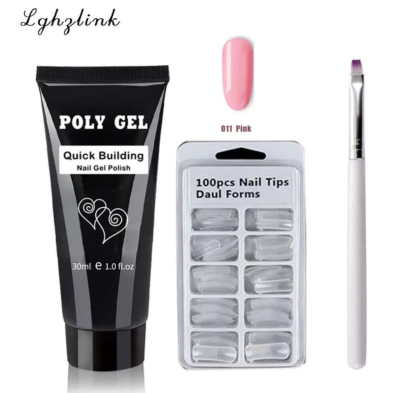 ZH90-011 14 шт./компл. polygel набор для ногтей с лампой, а так же 30 г поли геля Soak Off гель для наращивания ногтей быстрое строительство Polygel с украшением в виде кристаллов; Прозрачная Жесткая Poli гель набор - Цвет: ZH90-011
