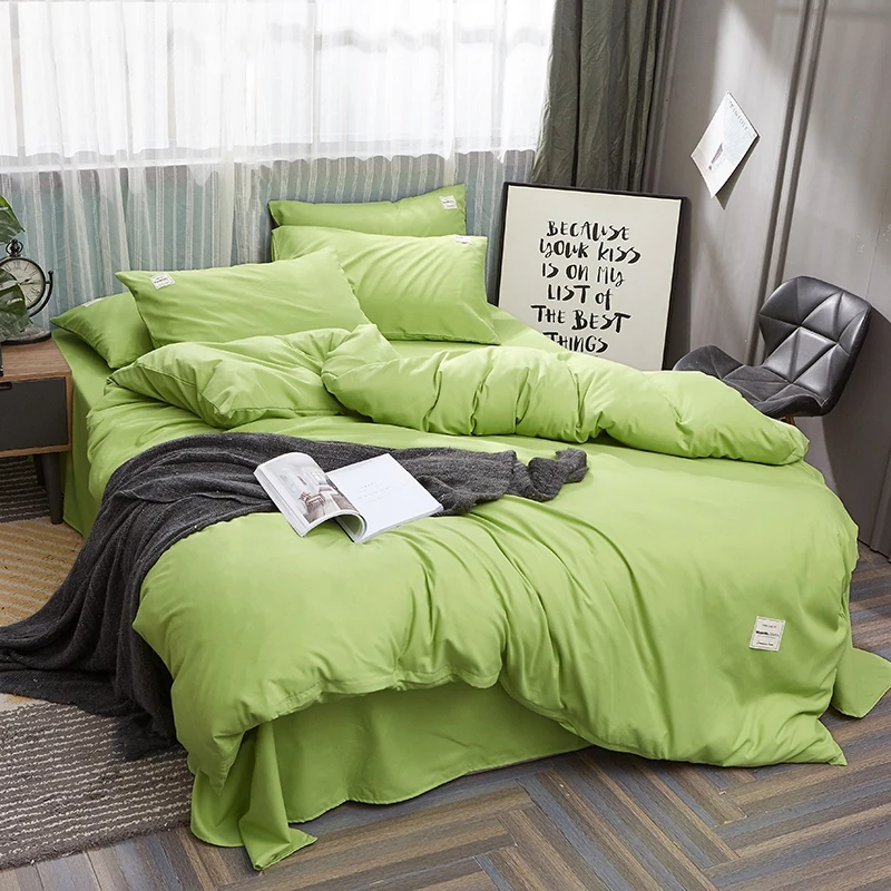 European Bedding Set White Grey Warm Comfort Quilt Brushed Fabric Simplicity Solid Color 4pcs King Queen Size  Autumn & Winter 