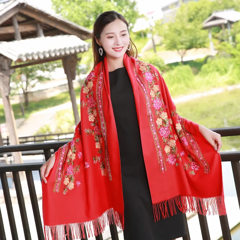 

Women's Ethnic Wind Scarf Travel Literature Summer Sun Protection Air Conditioning Embroidered Large Shawl Scarves Beach Towel