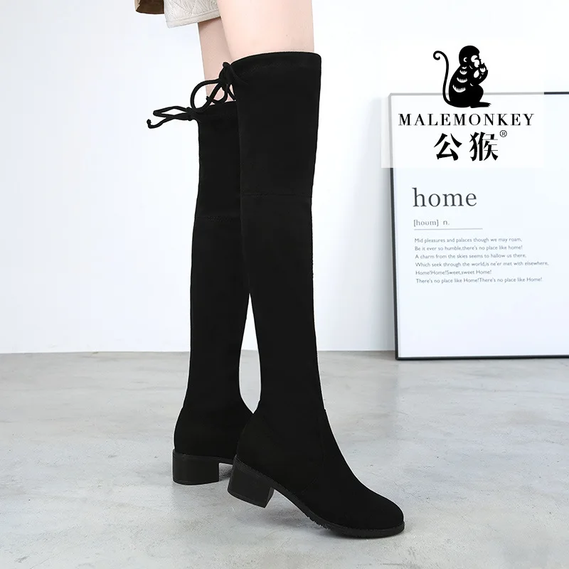

Males Boots Women's over-the-Knee 2019 New Style INS Online Celebrity Thin Boots Flat Boots plus Velvet qiu dong xie