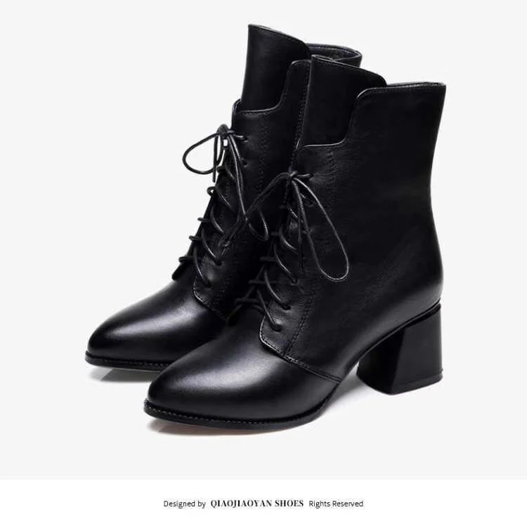 2019 New Leather Women Boots Thicked Velvet PU Women Shoes Women's High-heeled Cotton Keep Warm Martin Boots Zapatos De Mujer