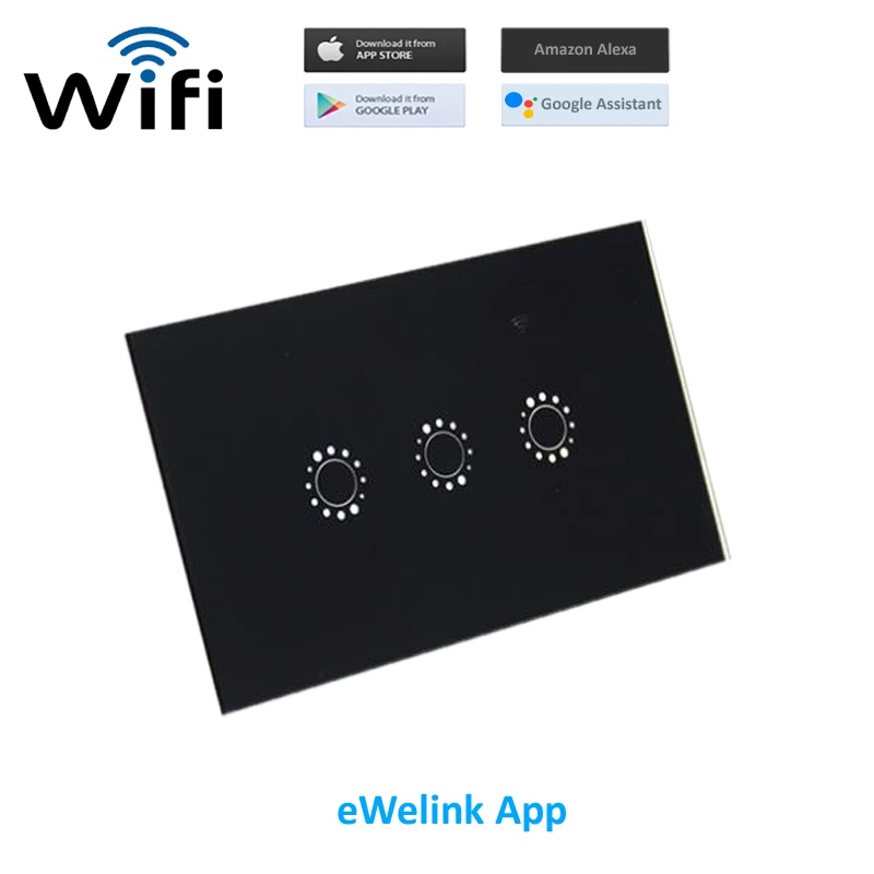

smart wifi touch switch 118 120 US standard 2000W 3 gang white black panel touch switch controller Alexa Google sound control