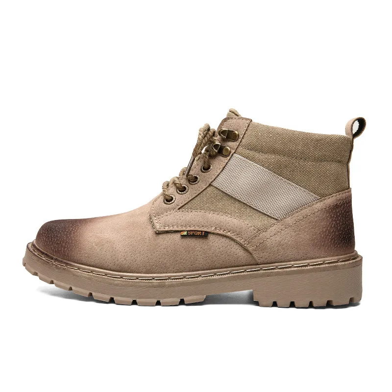 Khaki Loveontop/мужские ботинки; ботильоны из искусственной кожи; зимние рабочие защитные ботинки; однотонные Ботинки martin; высокие походные ботинки; мягкая обувь - Цвет: Khaki