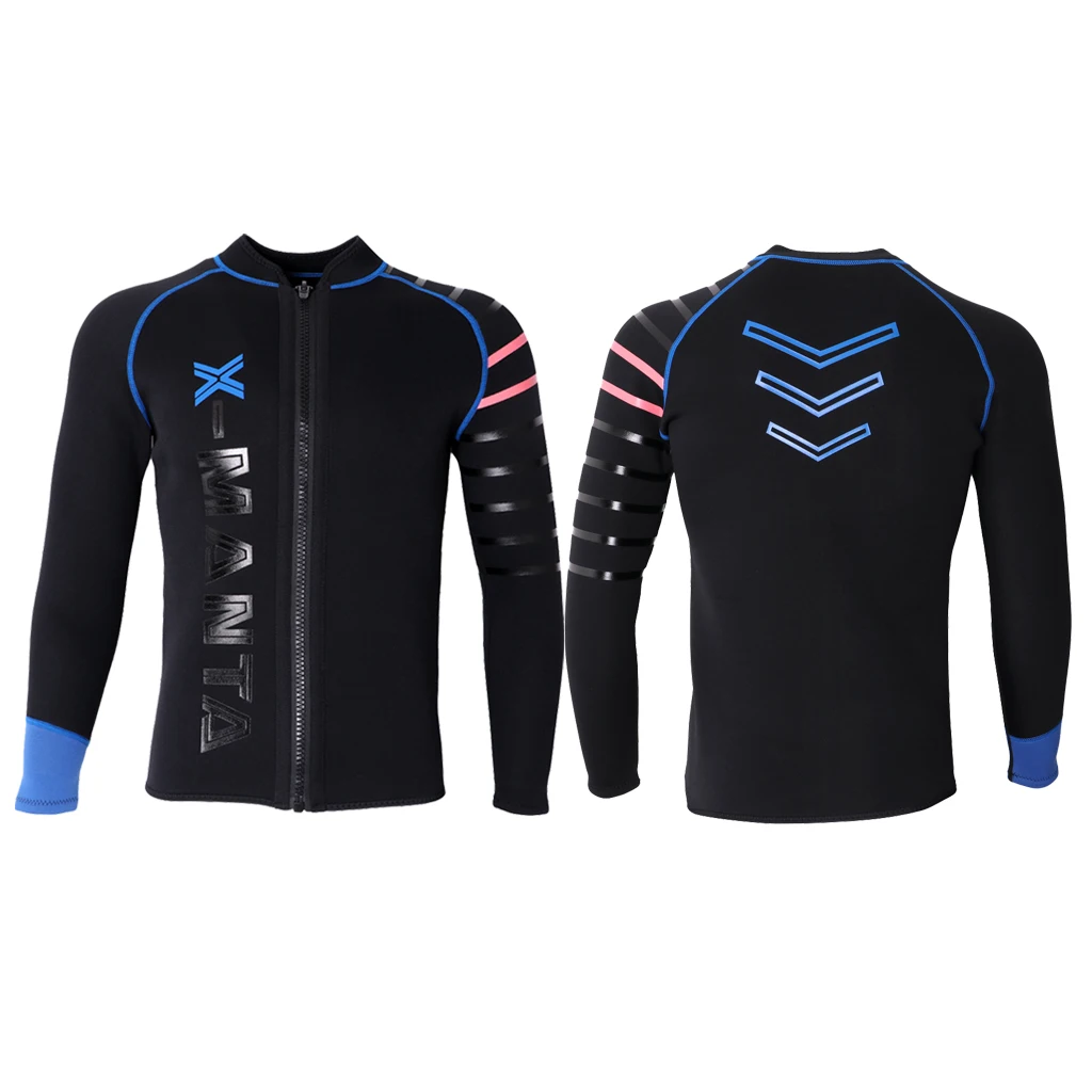 Premium Neoprene Men's 3mm Wetsuit Jacket Top Long Sleeve Front Zip Scuba Diving Wet Suit for Paddleboarding Kiteboarding