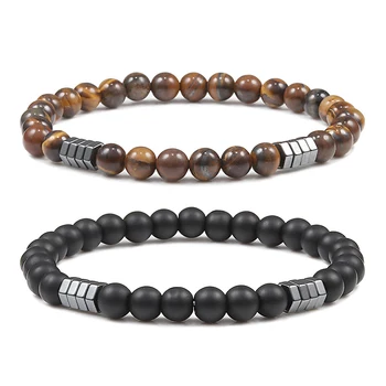 Bracciale da uomo geometrico Minimalista Perline da 6 mm Lava naturale Occhio di tigre Pietra Braccialetti con ciondoli Distanza Homme Regali di gioielli di moda 1