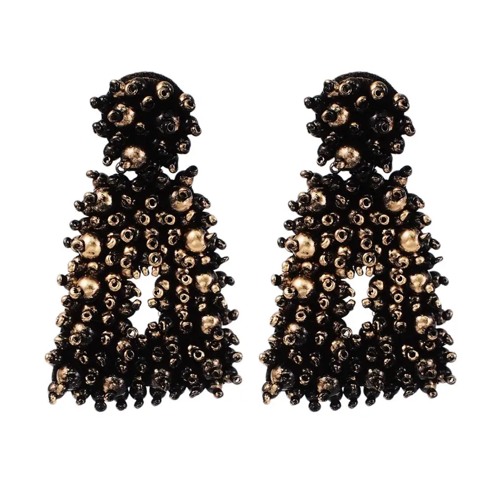 Black Earrings MANILAI висячие серьги ручной работы с бусинами для женщин, богемное ювелирное изделие, висячие серьги, крупная подвеска из бисера для свадьбы - Окраска металла: Black Earrings