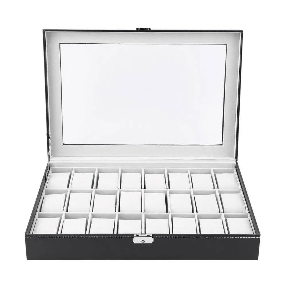 

NEW 24 Grid Slot PU Leather Watch Box Display Case Organizer Jewelry Storage