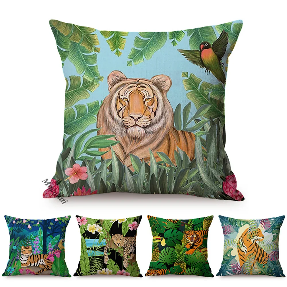 Multicoloured Tiger Design Cushion Cover 17" X 17" Home Sofa Decor 