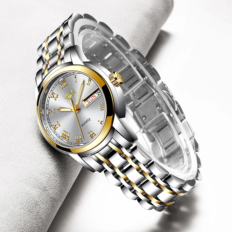 $22.99 Lige New Gold Watch Women Watches Ladies Creative Steel Women Bracelet Watches Female Waterp